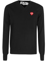 COMME DES GARÇONS PLAY - Truien & Vesten ,Zwart ,Wol V-Neck Trui - Lyst