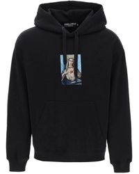 Dolce & Gabbana - Bedruckter hoodie mit verstellbarer kapuze und strass - Lyst
