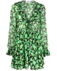 MSGM - Plunging V-Neck Ruffle Short Dress - Lyst