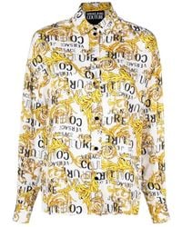 Versace Jeans Couture - Overhemden ,Veelkleurig ,Witte Lange Mouw Viscose Shirt - Lyst