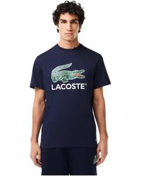 Lacoste - Magliette con logo signature uomo blu scuro - Lyst