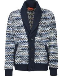 Missoni - Truien & Vesten ,Blauw ,Wol Blauwe Zigzag Gebreide Vest - Lyst