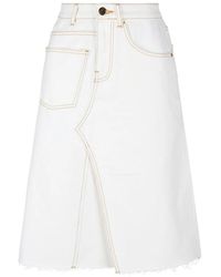 Tory Burch - Witte Denim Rok Met Contrasterende Stiksels - Lyst