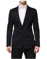 Dolce & Gabbana - Jassen ,Zwart ,Katoen Luxe Katoen Zijden Blazer Jas - Lyst