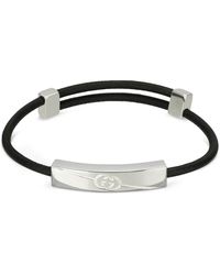 Gucci - Tag Armband Aus Sterlingsilber Und Leder Mit Logo - Lyst
