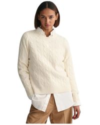 GANT - Truien & Vesten ,Wit ,Wol Gedraaide Wollen Trui - Lyst
