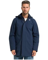K-Way - Jassen ,Blauw ,Leer Parka Tot Driekwart Lengte - Lyst