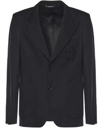 Dolce & Gabbana - Jassen ,Zwart ,Viscose Blazer Met Geborduurd Logo Patch - Lyst