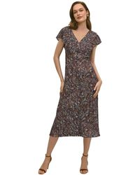 Brooks Brothers - Kleedjes ,Blauw ,Polyester Paisley Midi Jurk Met V-Hals - Lyst