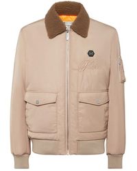 Philipp Plein - Jassen ,Nylon Nylon Aviator Jacket Met Shearling Kraag - Lyst