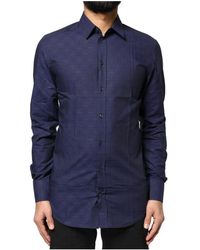 Dolce & Gabbana - Overhemden ,Blauw ,Katoen Blauw Geruit Formeel Overhemd - Lyst