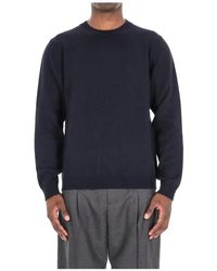 Roberto Collina - Truien & Vesten ,Blauw ,Wol Blauwe Merino Trui Hoge Kwaliteit - Lyst