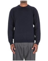 Roberto Collina - Truien & Vesten ,Blauw ,Wol Blauwe Merino Trui Hoge Kwaliteit - Lyst