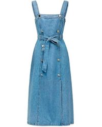 Salsa Jeans - Kleedjes ,Blauw ,Denim Denim Midi Jurk - Lyst