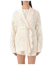 Twinset - Truien & Vesten ,Wit ,Katoen Gebreid Vest Met Ceintuur En Ajourpatroon - Lyst