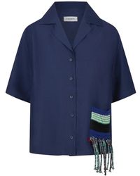 Laneus - Overhemden ,Blauw ,Linnen Camicia Crop Cancun - Lyst