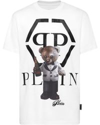 Philipp Plein - Tops ,Wit ,Katoen T-Shirt Met Ronde Hals Teddybeer - Lyst