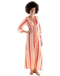 PHO® Firenze - Kleedjes ,Veelkleurig ,Katoen Zigzag Maxi Jurk - Lyst