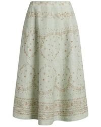 Alberta Ferretti - Geprinte Linnen Midi-Rok - Lyst