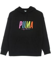 PUMA - Hoodies & Sweatvesten ,Zwart ,Katoen Zwarte Grafische Hoodie Lichtgewicht Sweatshirt - Lyst