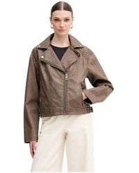 Guess - Jassen ,Bruin ,Polyester Nada Biker Jacket - Lyst
