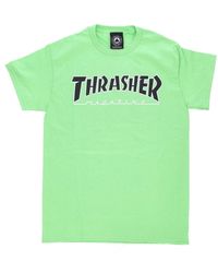 Thrasher - Tops ,Groen ,Katoen Outline Tee Lime/Zwart - Lyst