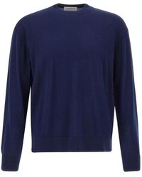 Laneus - Truien & Vesten ,Blauw ,Wol Trui Met Ronde Hals - Lyst
