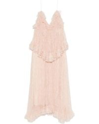 Alberta Ferretti - V-Hals Jurk Met Kant En Volants - Lyst