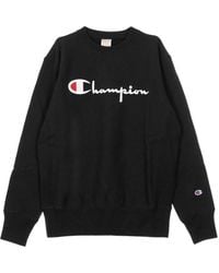 Champion - Herensweatshirt Met Ronde Hals En Omgekeerd Geweven Groot Logo - Lyst