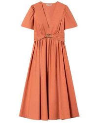 Twinset - Popeline baumwollkleid mit oval t schnalle - Lyst