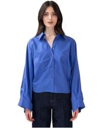 Erika Cavallini Semi Couture - Overhemden ,Blauw ,Katoen Overhemd Van Katoen Met Wijde Mouwen - Lyst