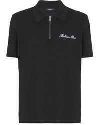 Balmain - Tops ,Zwart ,Katoen Polo Shirt Met Korte Mouwen En Kenmerkend Borduursel - Lyst