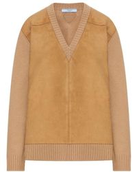 Prada - Truien & Vesten ,Bruin ,Nylon V-Hals Trui - Lyst