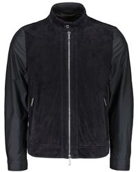 Moorer - Jassen ,Blauw ,Leer Leren Paneel Volledige Rits Jas - Lyst