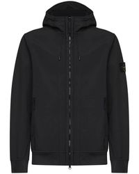 Stone Island - Jassen ,Zwart ,Polyester Licht Soft Shell-R Hooded Jacket - Lyst