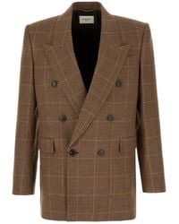Saint Laurent - Jassen ,Bruin ,Wol Geruite Double-Breasted Blazer - Lyst