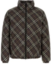 Burberry - Jassen ,Groen ,Leer Geruite Puffer Jacket - Lyst