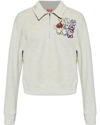 KENZO - Hoodies & Sweatvesten ,Grijs ,Katoen Bunny Appliqué Zip Sweatshirt - Lyst