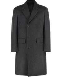 Prada - Wollen Mantel Met Revers En Zakken - Lyst