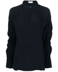 Ferragamo - Overhemden ,Blauw ,Casual Blauw Lange Mouw Zijden Blouse - Lyst