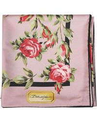 Dolce & Gabbana - Accessoires ,Veelkleurig ,Zijden Twill Sjaal Met Rozenboeketprint - Lyst