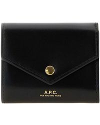 A.P.C. - Accessoires ,Zwart ,Leer Portemonnee Met Envelopsluiting - Lyst