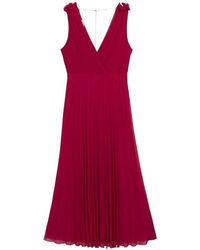Oltre - Kleedjes ,Roze ,Polyester Lange Geplooide Jurk Met Ruches - Lyst