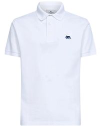 Etro - Tops ,Wit ,Katoen Piqué Polo Shirt Van Katoen Met Pegaso-Borduursel - Lyst