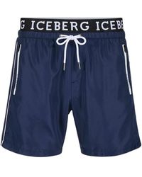 Iceberg - Badmode ,Blauw ,Polyester Logo Boxer Zwembroek Halverwege Het Dijbeen - Lyst