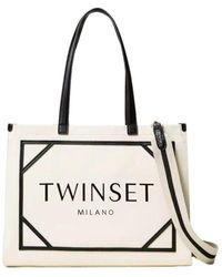 Twinset - Canvas shopper tasche mit logo - Lyst