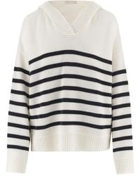 Allude - Truien & Vesten ,Wit ,Wol Cashmere Gestreepte Trui - Lyst