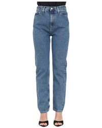 Calvin Klein - Jeans in denim blu a vita alta per - Lyst