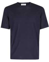 Roberto Collina - Tops ,Blauw ,Katoen Girocollo Mc Fondo - Lyst