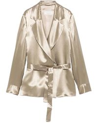 Peserico - Jassen ,Groen ,Satijn Khaki Groene Satijnen Double-Breasted Blazer - Lyst